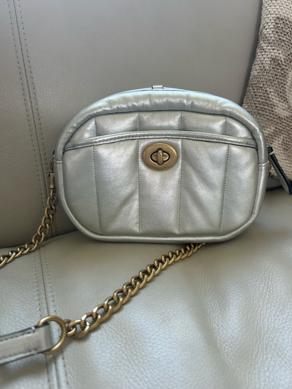 Coach Silver Quilted Crossbody Bag